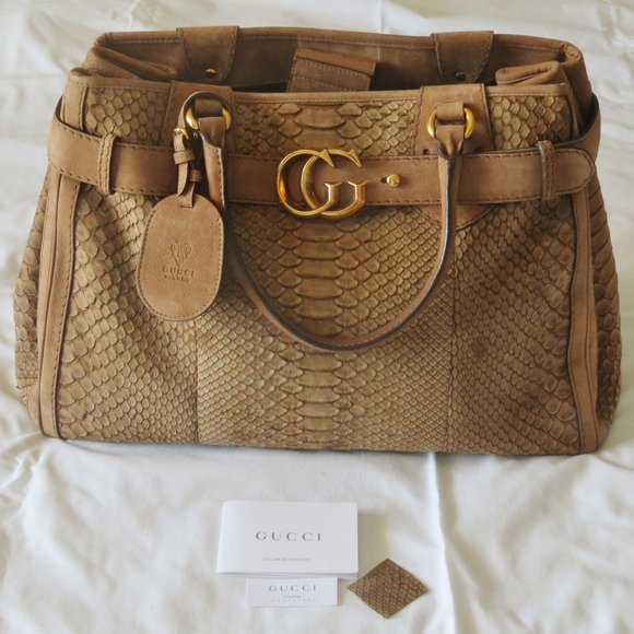 Large Gucci Python Leather Satchel Handbag - Picture 1 of 5